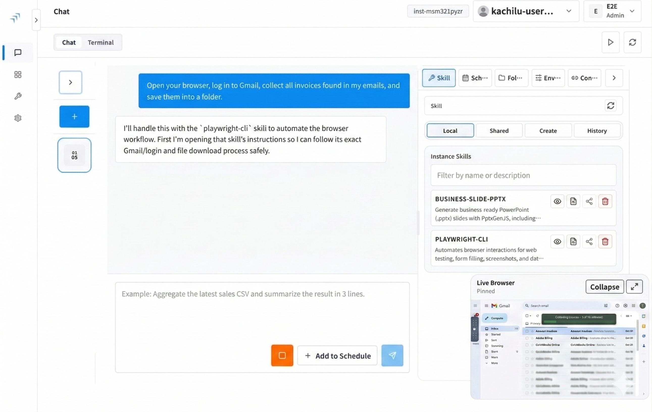 Kachilu dashboard showing secure AI workspace with audit logs and team controls