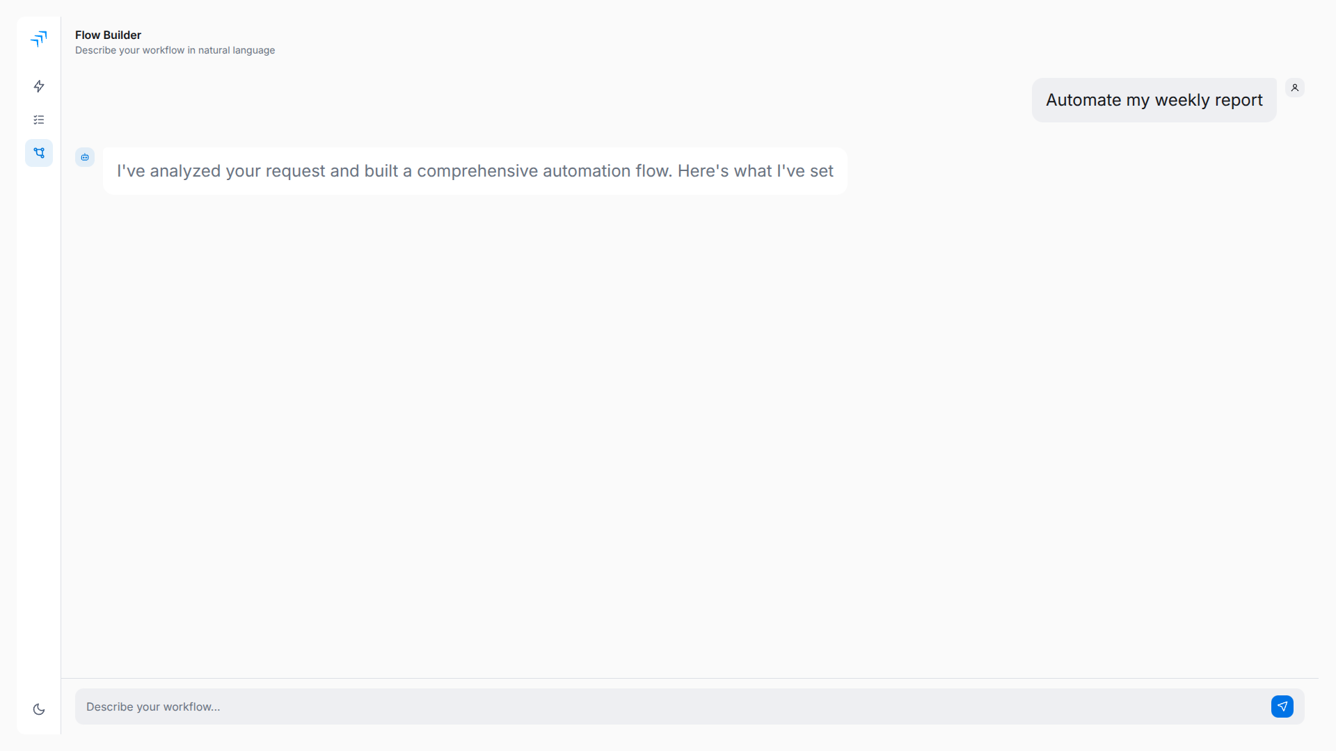 Build in One Chat workflow screen
